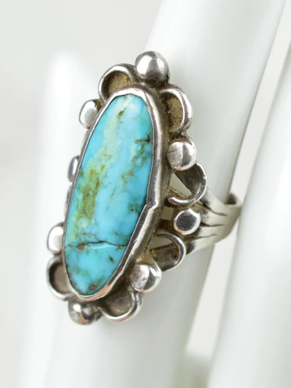 VTG Navajo Sterling Silver Turquoise Statement Ring Size 5.25 - Picture 3 of 11